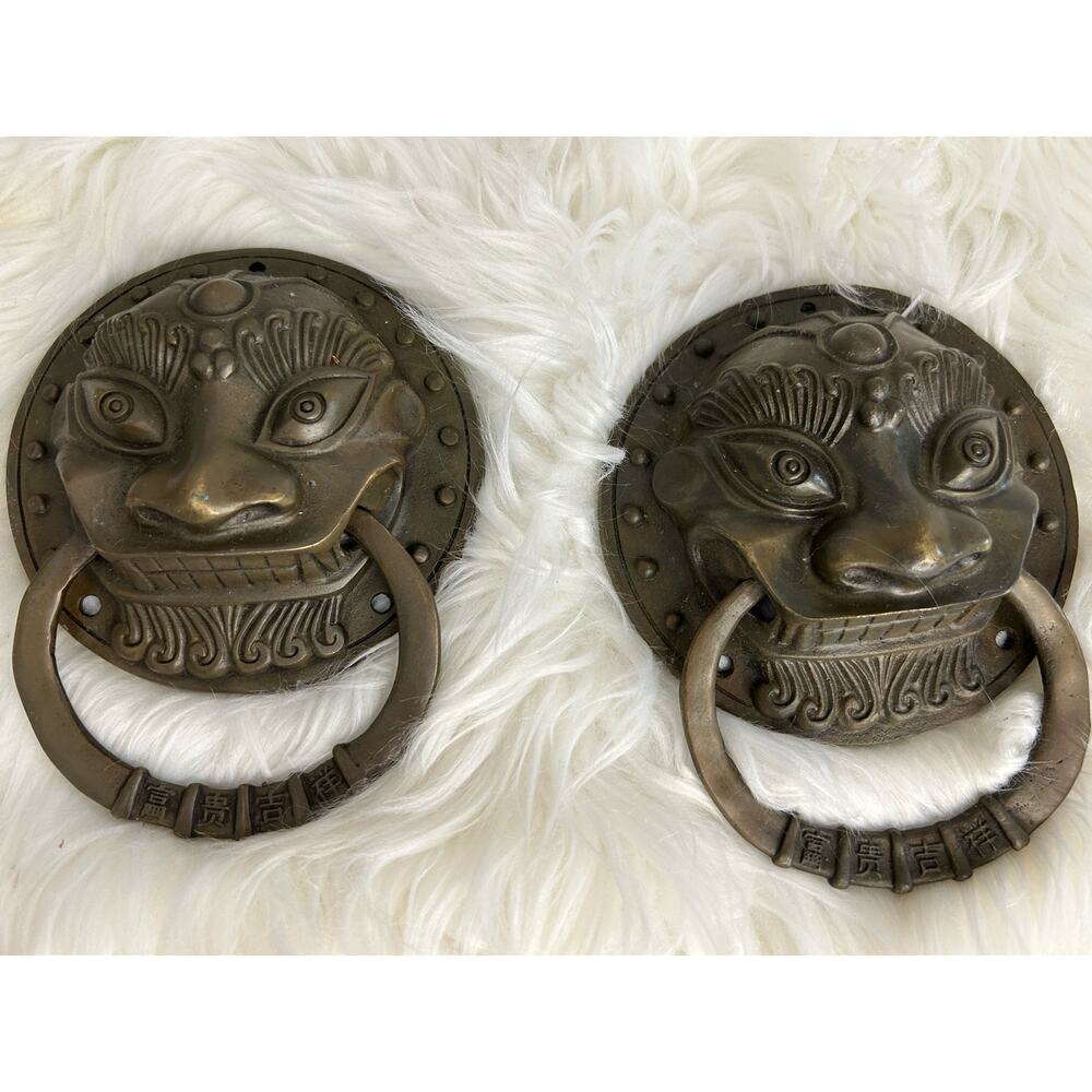 Vintage High Quality Big Brass Door Knockers Handles Unique Chinese Set of 2